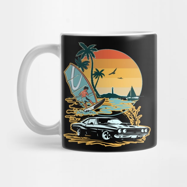 Let's Live, Hello Summer Vaction Adventure Cool Muscle Car lover Hot Road, Racing Vintage 70s Fast Car Rally Racing Lover Gifts by Customo